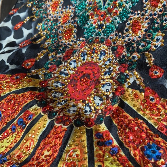 HENI Brand Kaftan Size 16 Maxi Dress Black White Beaded Sleeveless V Neck - Picture 4 of 11